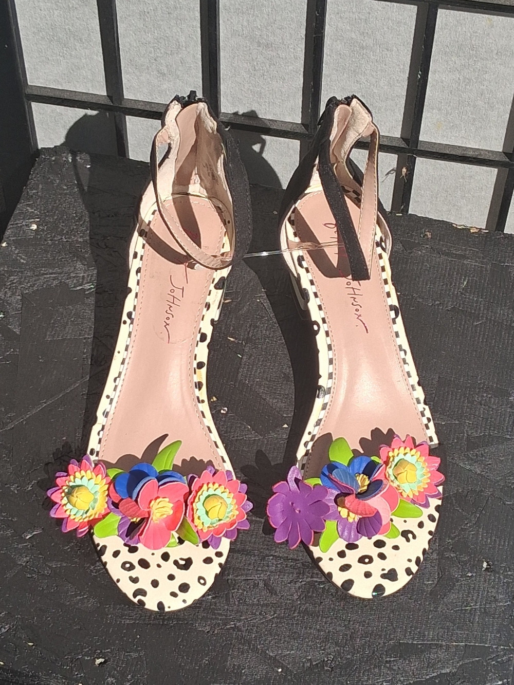 Betsey Johnson Multicolor Floral Ankle-Strap Heels Sz 8